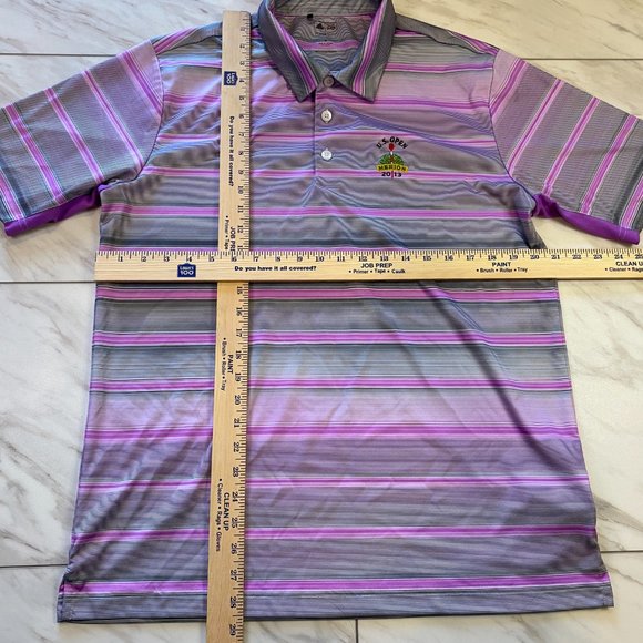 Adidas Golf Performance Polo Pink Gray Purple Stripes 2013 US Open Merion Medium - Picture 6 of 6